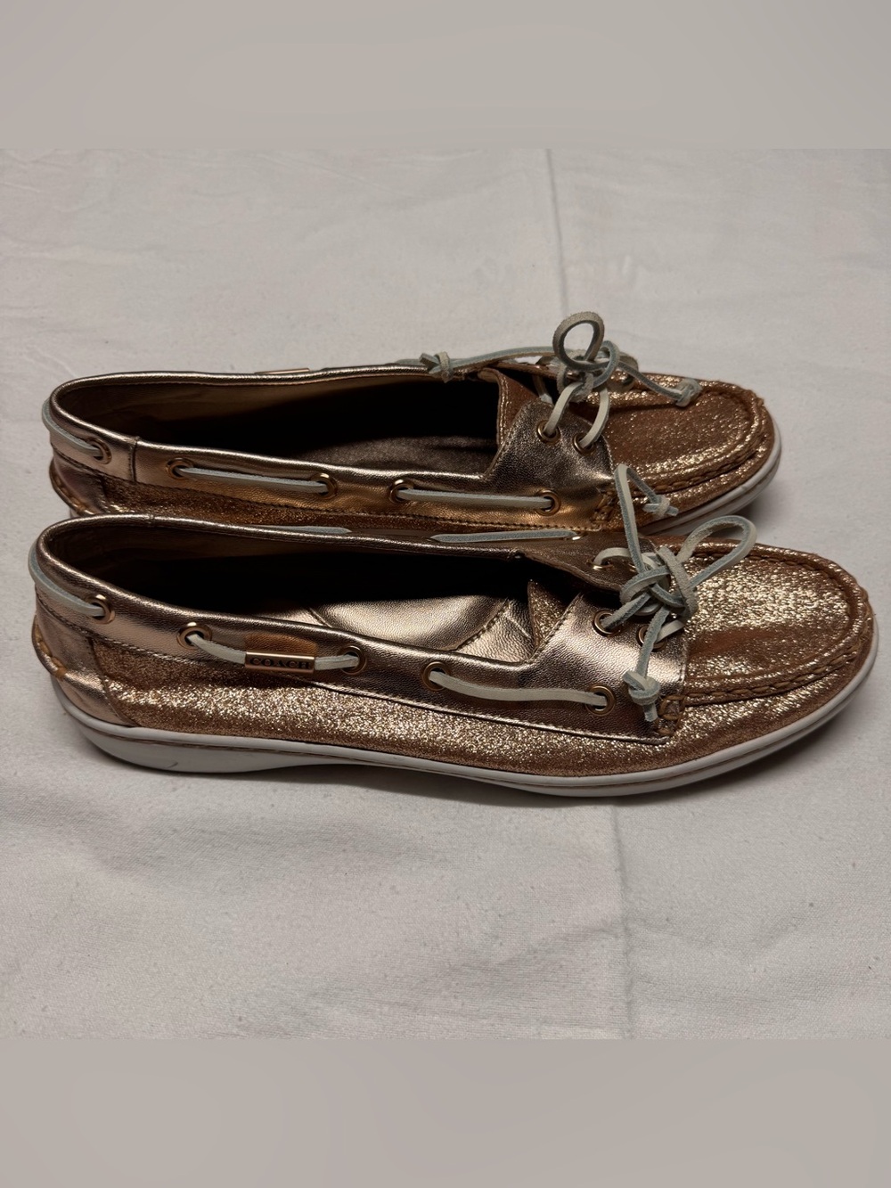 Coach Metallic Rose Gold Glitter Boat Shoes